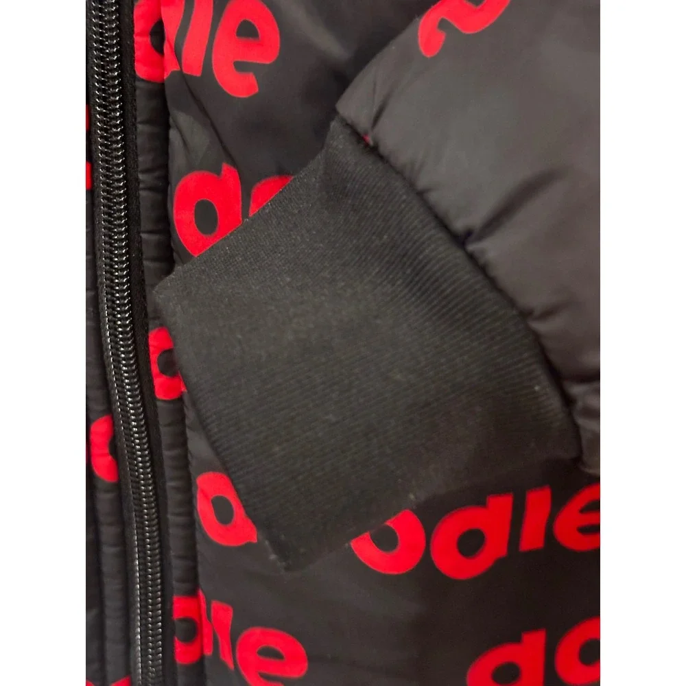 Secret Scientist Doodle Puffer Jacket Kids Black Red Logo Hooded Zip Up Coat -4T